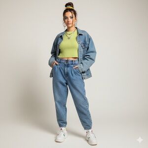 Vintage 80s French brand Baggy Jeans Red Paisley Lined Pleated Tapered